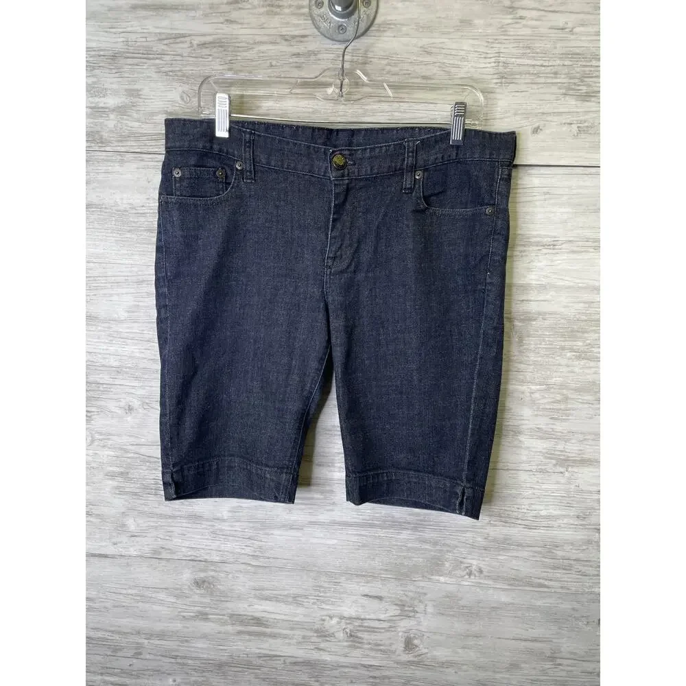 J Crew Bermuda Shorts Womens 10 Dark Wash Blue Denim Stretch Casual Style 16578
